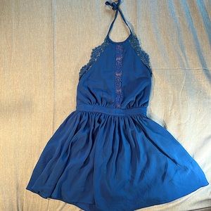 Lt Royal Blue Lace Halter Summer Sun Dress. Size S